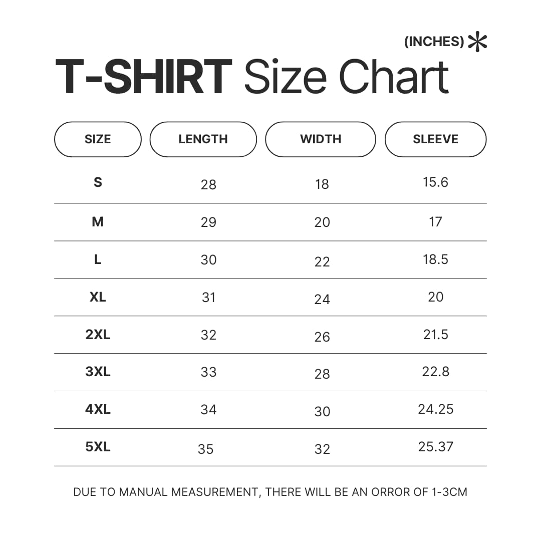 T shirt Size Chart - Snoopy UK Shop