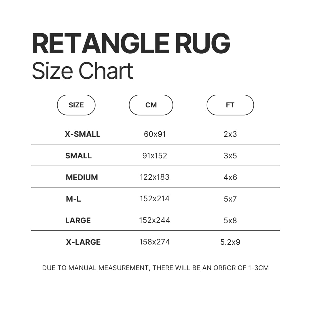 Retangle Rug Size Chart - Snoopy UK Shop