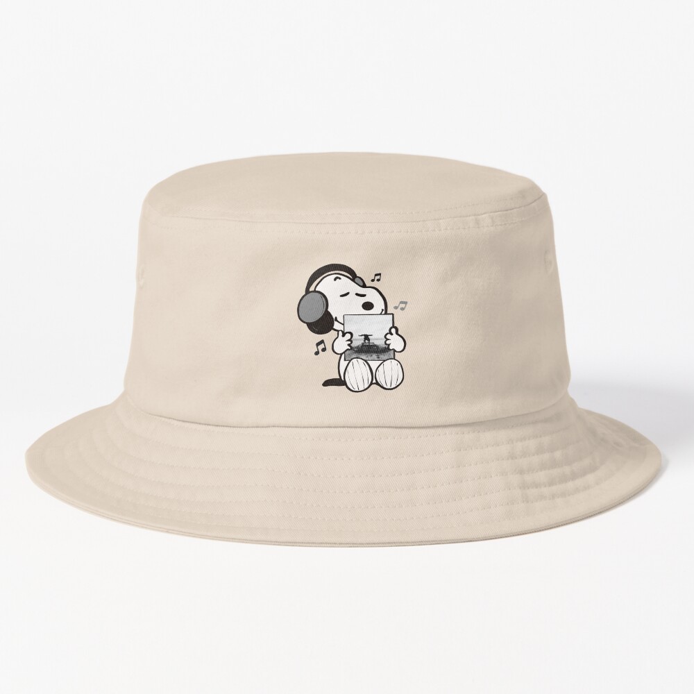 Snoopy Listening To Being Funny In A Foreign Language Bucket Hat