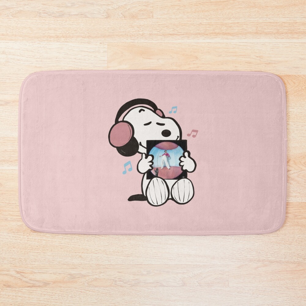 Snoopy Listening To Fine Line Bath Mat
