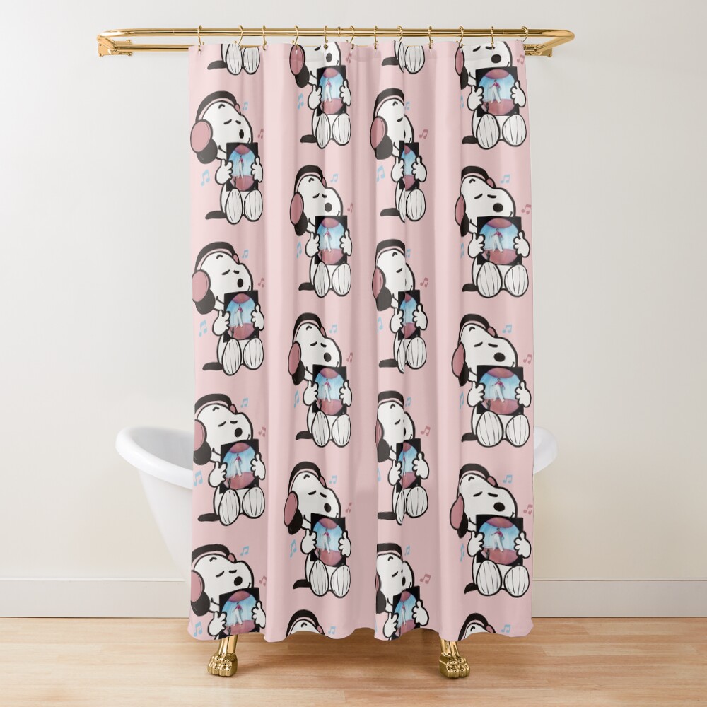 Snoopy Listening To Fine Line Shower Curtain