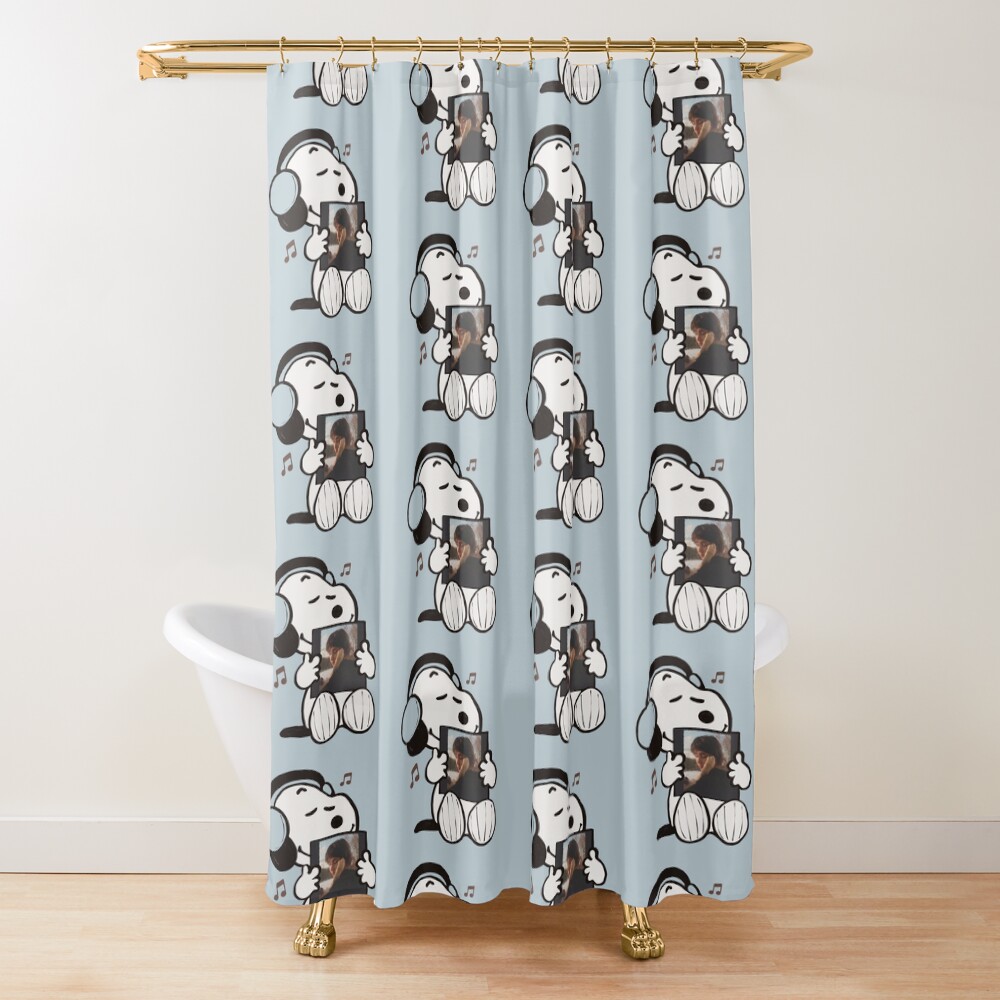 Snoopy Listening To Sling Shower Curtain